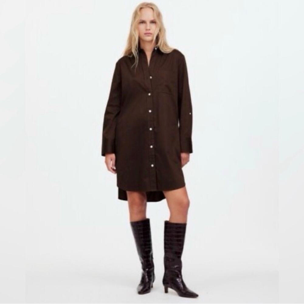 Madewell Women's Y-Neck Relaxed Shirtdress - Dark Carob - XXS - NWT